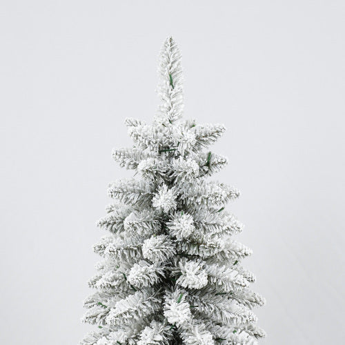 3 Pcs Flocked Artificial Christmas Tree Set With Lights, 4ft 5ft 6ft Christmas Snow Tree Set