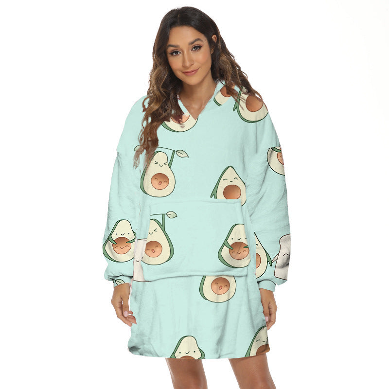 Cartoon Fruit Printed Lazy Blanket Hooded