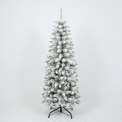 3 Pcs Flocked Artificial Christmas Tree Set With Lights, 4ft 5ft 6ft Christmas Snow Tree Set