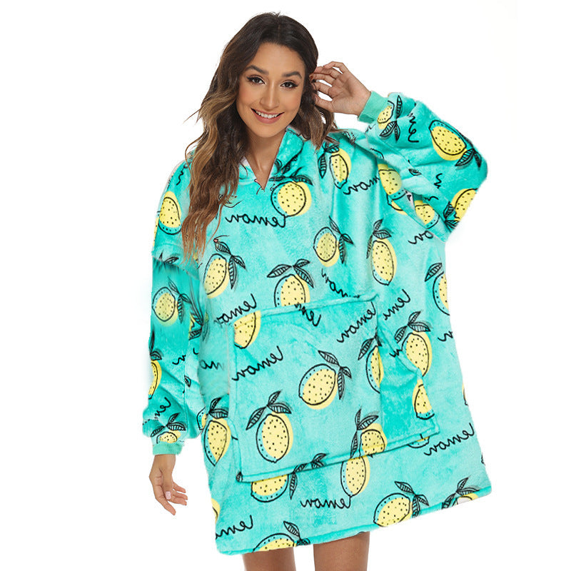 Cartoon Fruit Printed Lazy Blanket Hooded