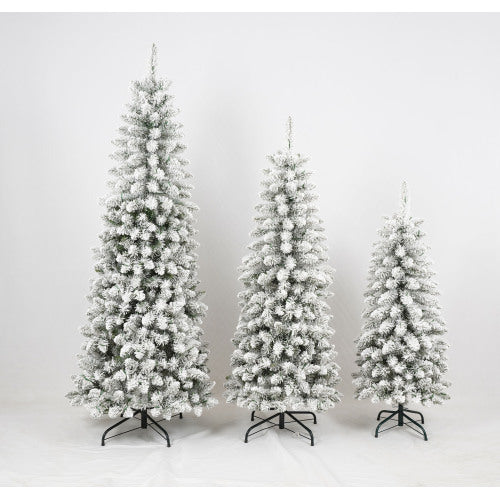 3 Pcs Flocked Artificial Christmas Tree Set With Lights, 4ft 5ft 6ft Christmas Snow Tree Set