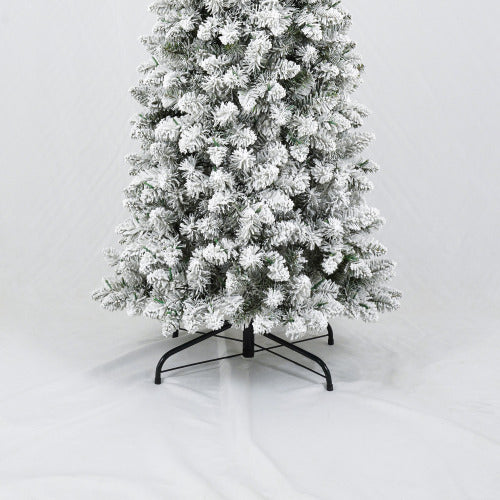 3 Pcs Flocked Artificial Christmas Tree Set With Lights, 4ft 5ft 6ft Christmas Snow Tree Set